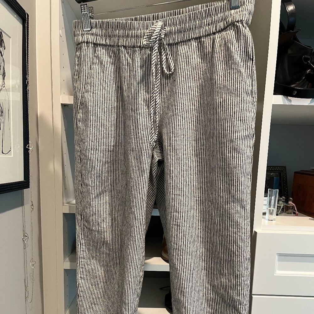 JCrew seaside linen pants dark grey and white stripes size 2